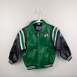 Vintage NBA Elevation Green Black Vegan Leather Kids Jacket 7